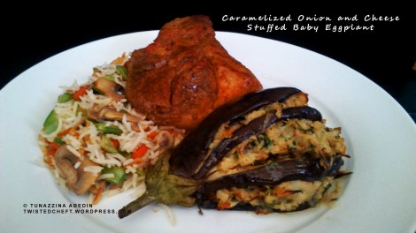 Caramelized Onion and Cheese Stuffed Baby Eggplant