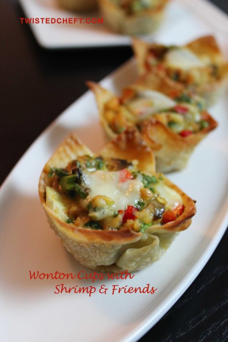 Wonton Cups with Shrimp and Vegetable with Cheese