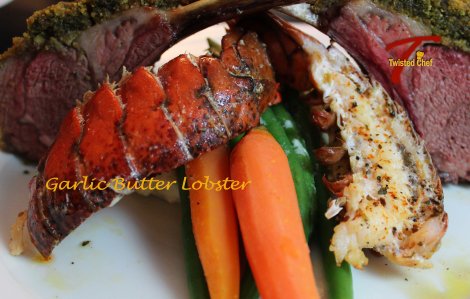 Garlic Butter Baked Lobster - Surf-n-Turf Dinner