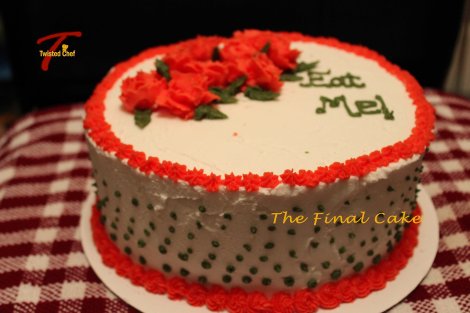 This was my final cake for this course. My icing was not the right consistency for the flowers so I had a really difficult time doing the roses. It was too stiff. But it seemed that people who saw it all liked it so I guess I didn't do too bad of a job. :)