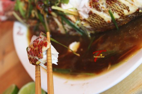 Chinese Style Steamed Fish Bite Close-up
